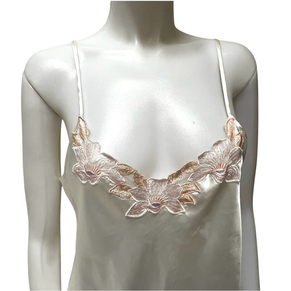 90's CINEMA ETOILE Cream Floral Embroidered Pink‎ Lace Liquid Satin Chemise Slip